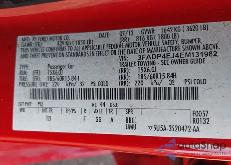 2014 Ford Fiesta Se из США, поврежденный, VIN 3FADP4EJ4EM131982